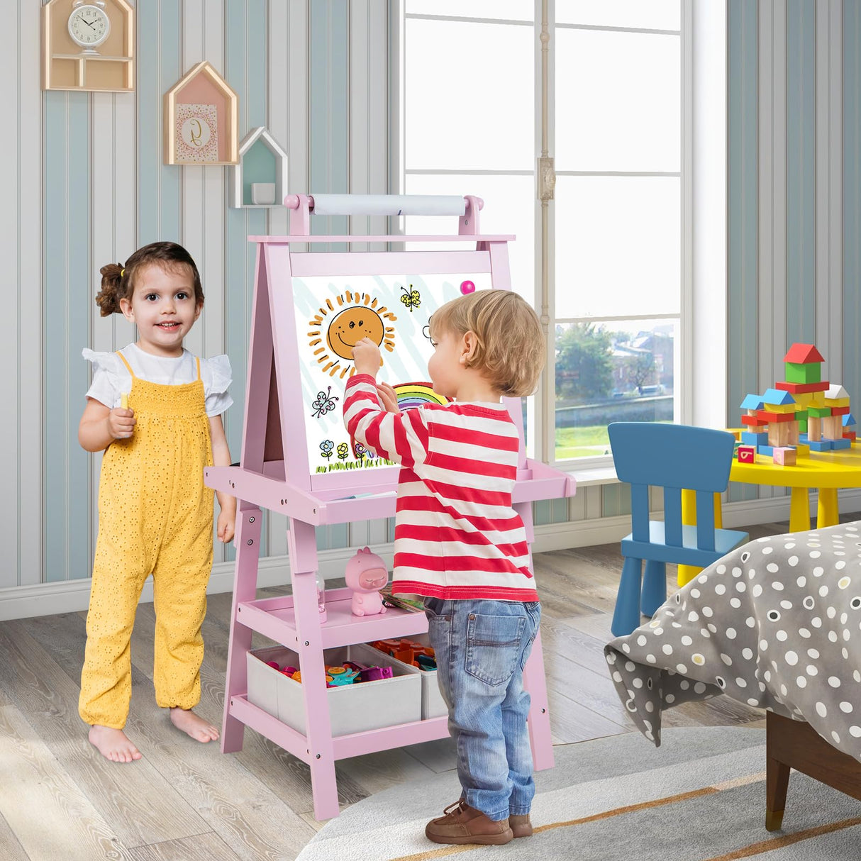 BABY JOY Kids Art Easel, 3 in 1 Double-Sided Standing Easel for Toddlers