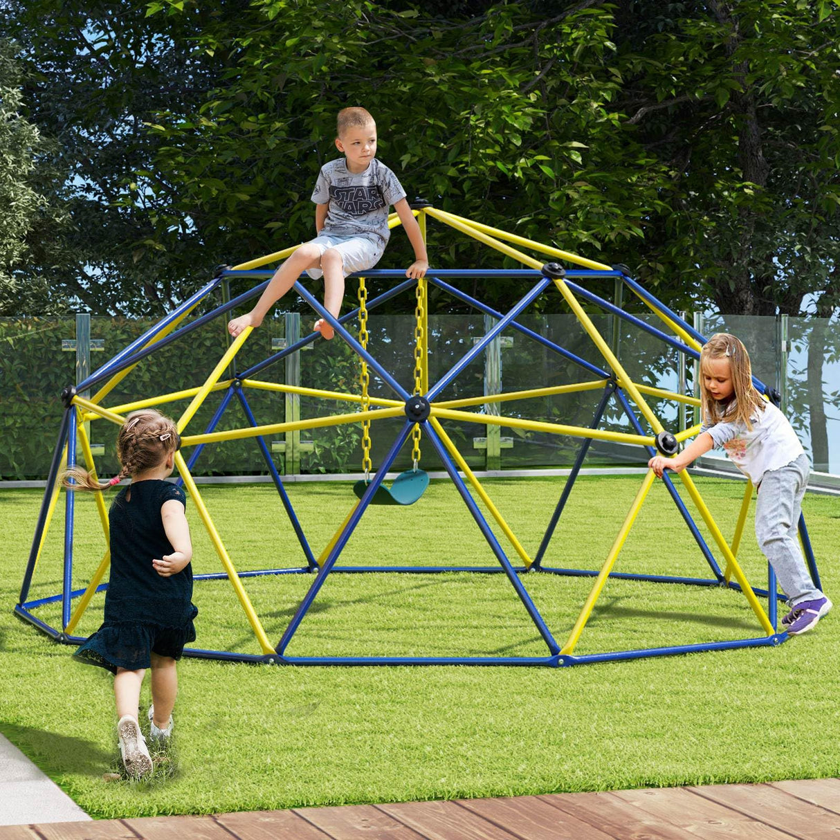 Climbing Dome with Swing, 10FT Kids Jungle Gym Monkey Bar Climbing Toys for Outdoor, Holds up to 363 KG