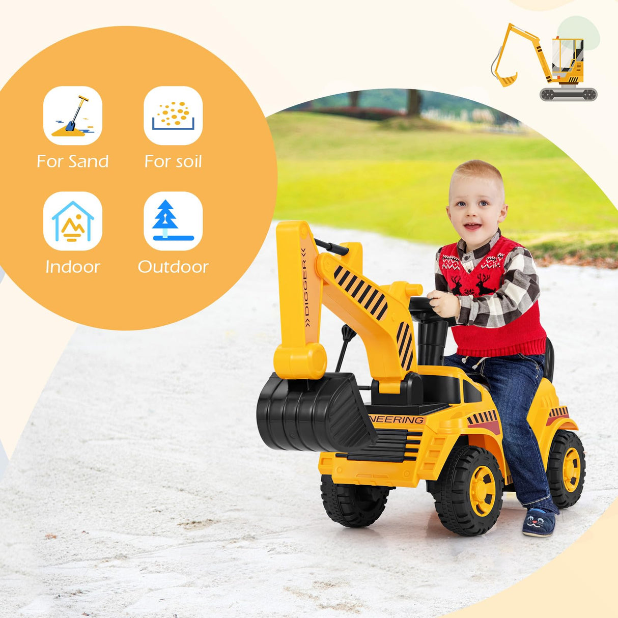 HONEY JOY Kids Ride on Excavator, Bulldozer Digger Toy for 19-36 Months