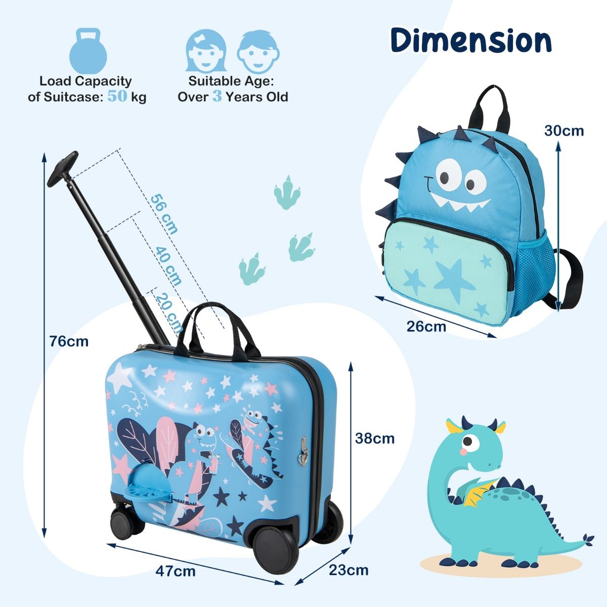BABY JOY 2 PCS Kid Luggage Set, 18" Suitcase & 12" Backpack Set
