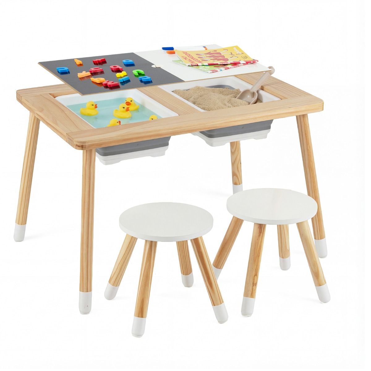 Kid's Table and Chairs Set with Detachable Double-Sided Tabletops