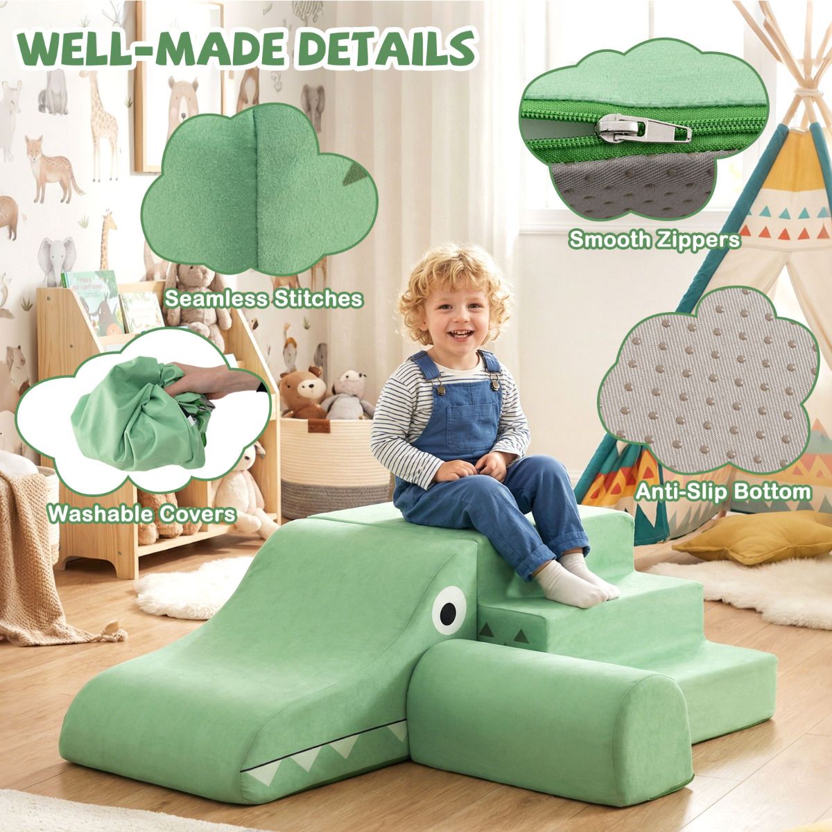 Kids Climbing Foam Blocks Playset with Removable Velvet Covers