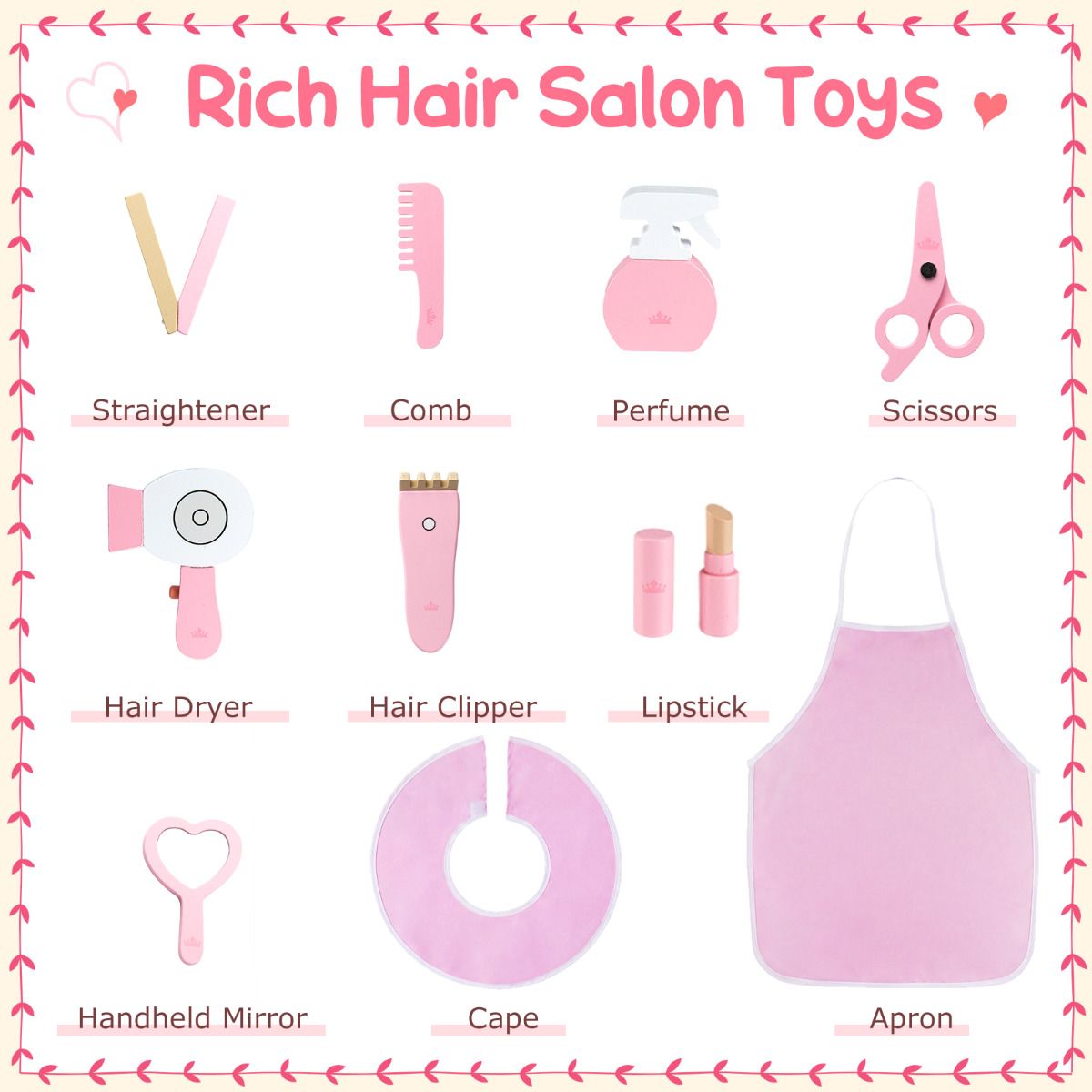 Kids Hair Salon Play Set with LED Lighted Mirror Swivel Barber