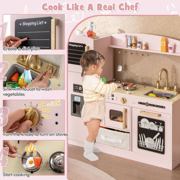 Kids Pretend Play Kitchen Set with Fabric Drawer and Doodle Boards