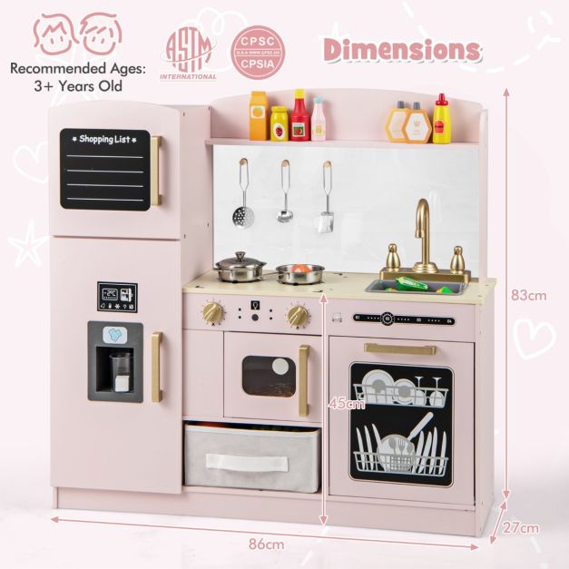 Kids Pretend Play Kitchen Set with Fabric Drawer and Doodle Boards