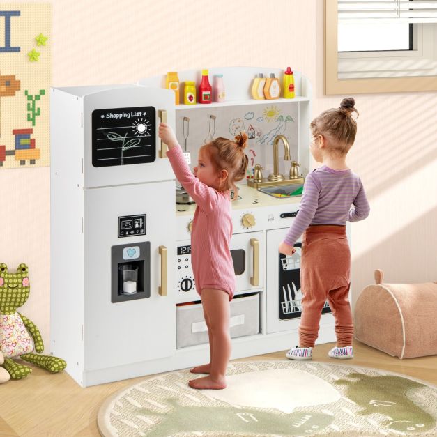 Kids Pretend Play Kitchen Set with Fabric Drawer and Doodle Boards