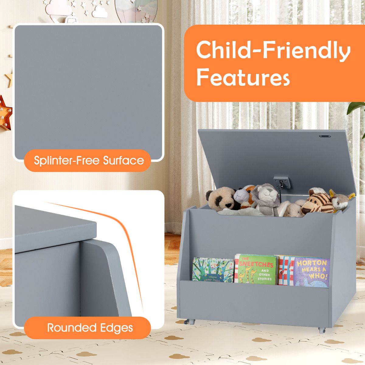 Kids Toy Box Wooden Mobile Toy Storage Organizer