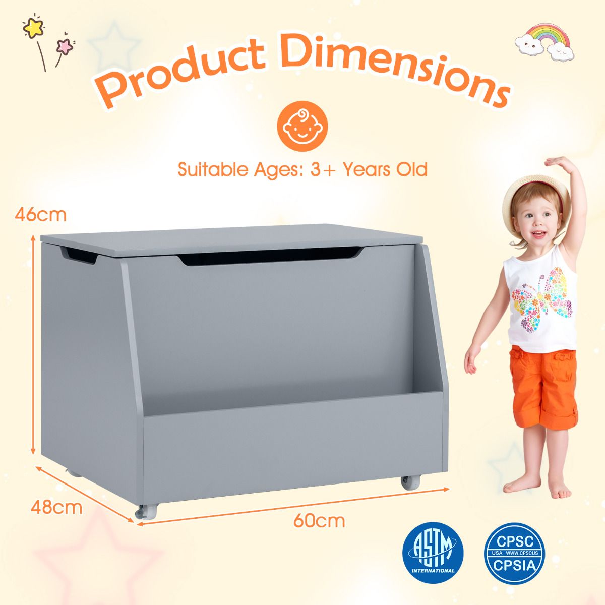 Kids Toy Box Wooden Mobile Toy Storage Organizer