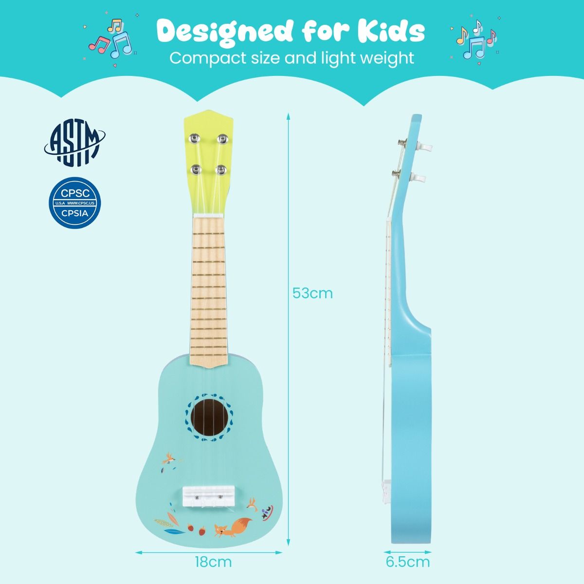 4 Strings Mini Ukulele with Basswood Body for 3+ Years Old