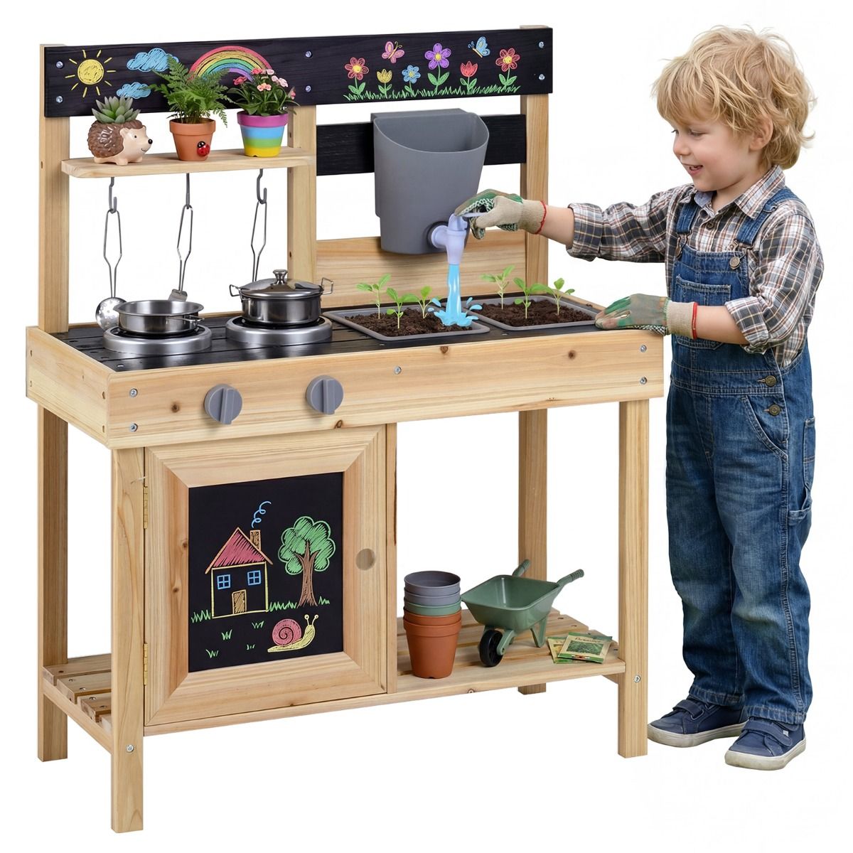 Mud Kitchen for Kids Outdoor with Stoves and Chalkboards for Children Ages 3+ Years