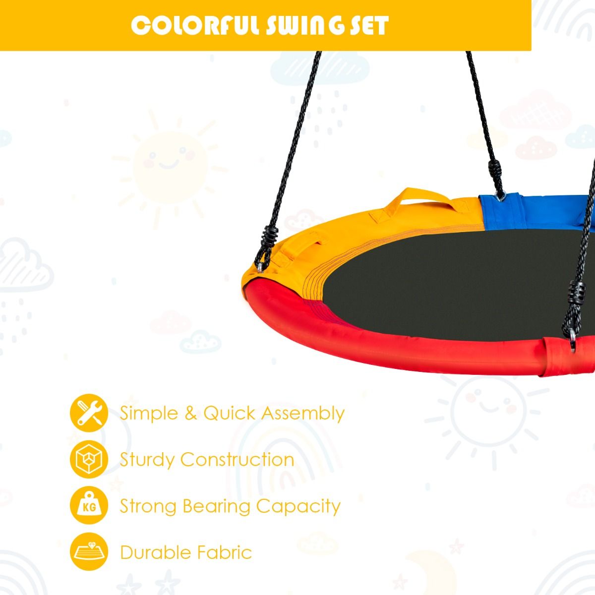 Colorful Saucer Tree Swing Outdoor Round Platform Swing with Pillow for Kids