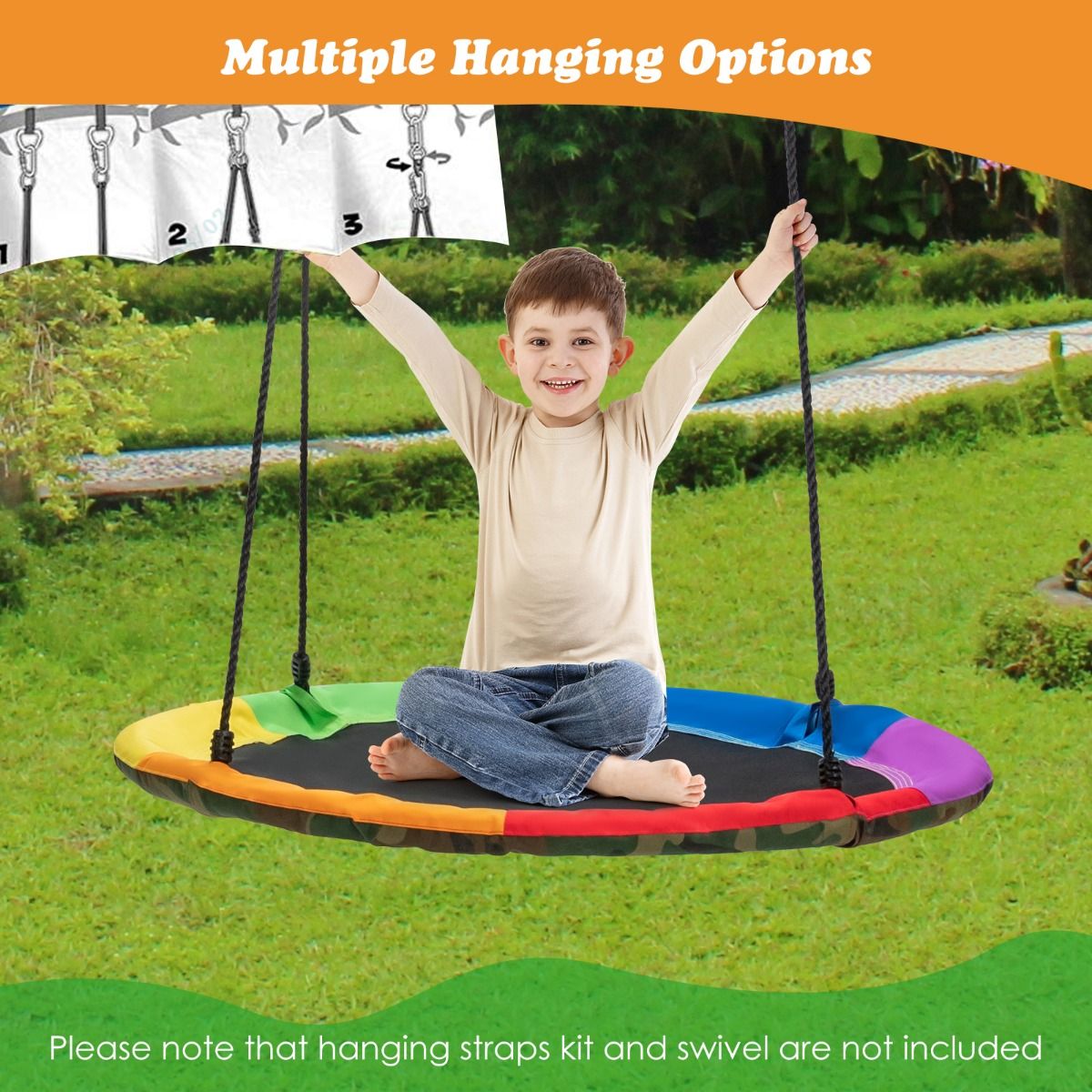 2 Pieces Strap Swing Seat & Saucer Tree Swing Set with Adjustable Hanging Rope (without Stand)