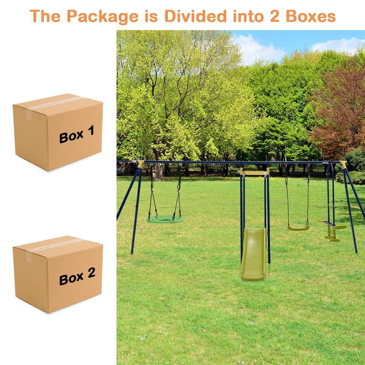 7-in-1 Outdoor Swing Set with Ground Stakes for Garden/Backyard/Park