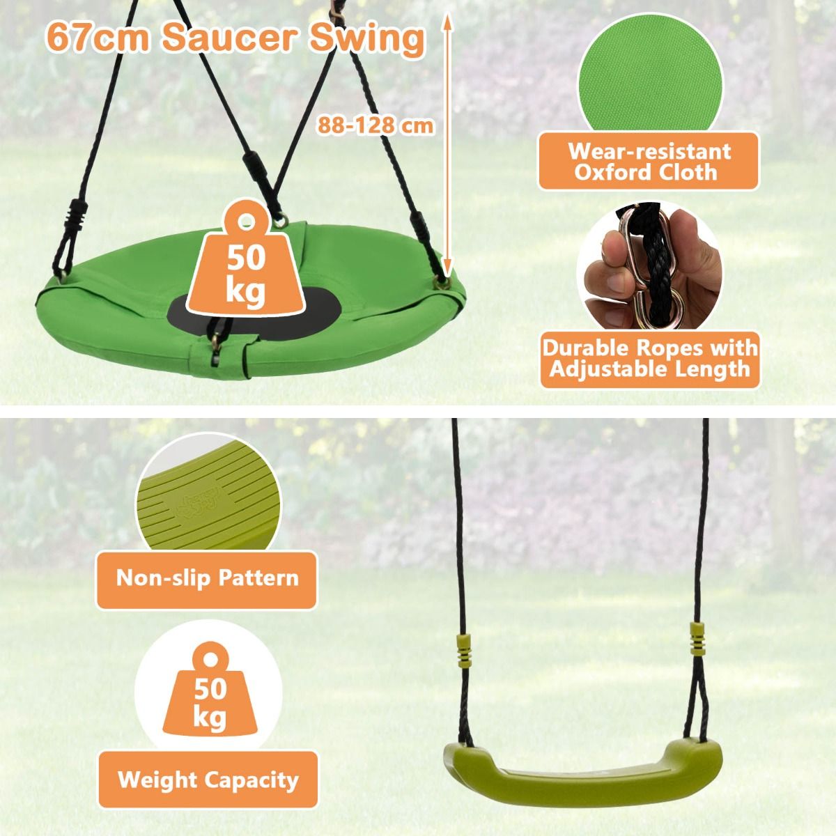7-in-1 Outdoor Swing Set with Ground Stakes for Garden/Backyard/Park