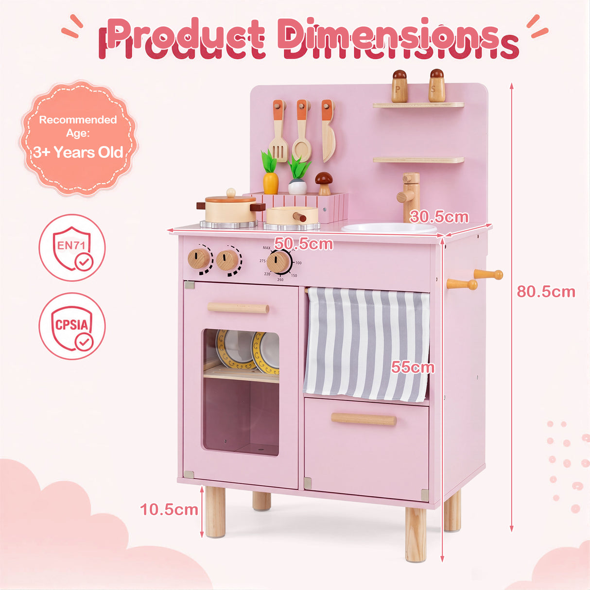 Toddler Kitchen Playset w/ Stoves, Faucet, Sink, Pretend Play Food, Cookware Accessories