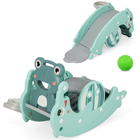 HONEY JOY 3-in-1 Kids Slide Rocking Horse Set with Basketball Hoop Indoor Gift