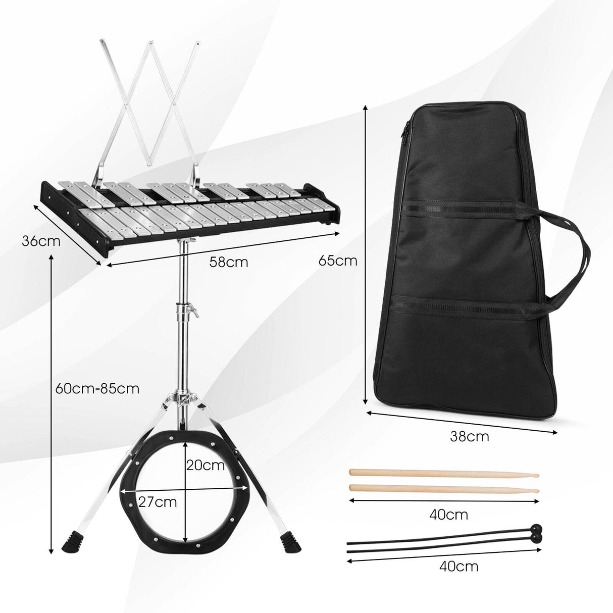 30 Notes Glockenspiel Xylophone Bell Kit with Practice Pad Percussion Instrument