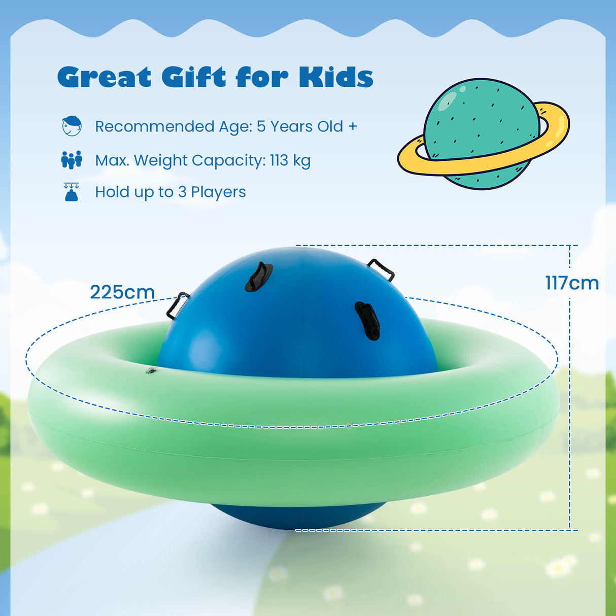 HONEY JOY 7.5FT Inflatable Dome Rocker Bouncer w/ 6 Handles Outdoor Balance Game