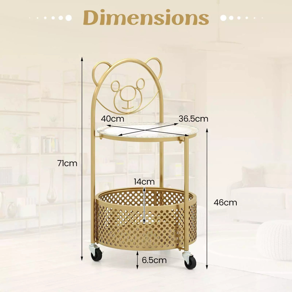 HONEY JOY 2-Tier Round End Table Storage Side Table Bedroom w/Lockable Wheels