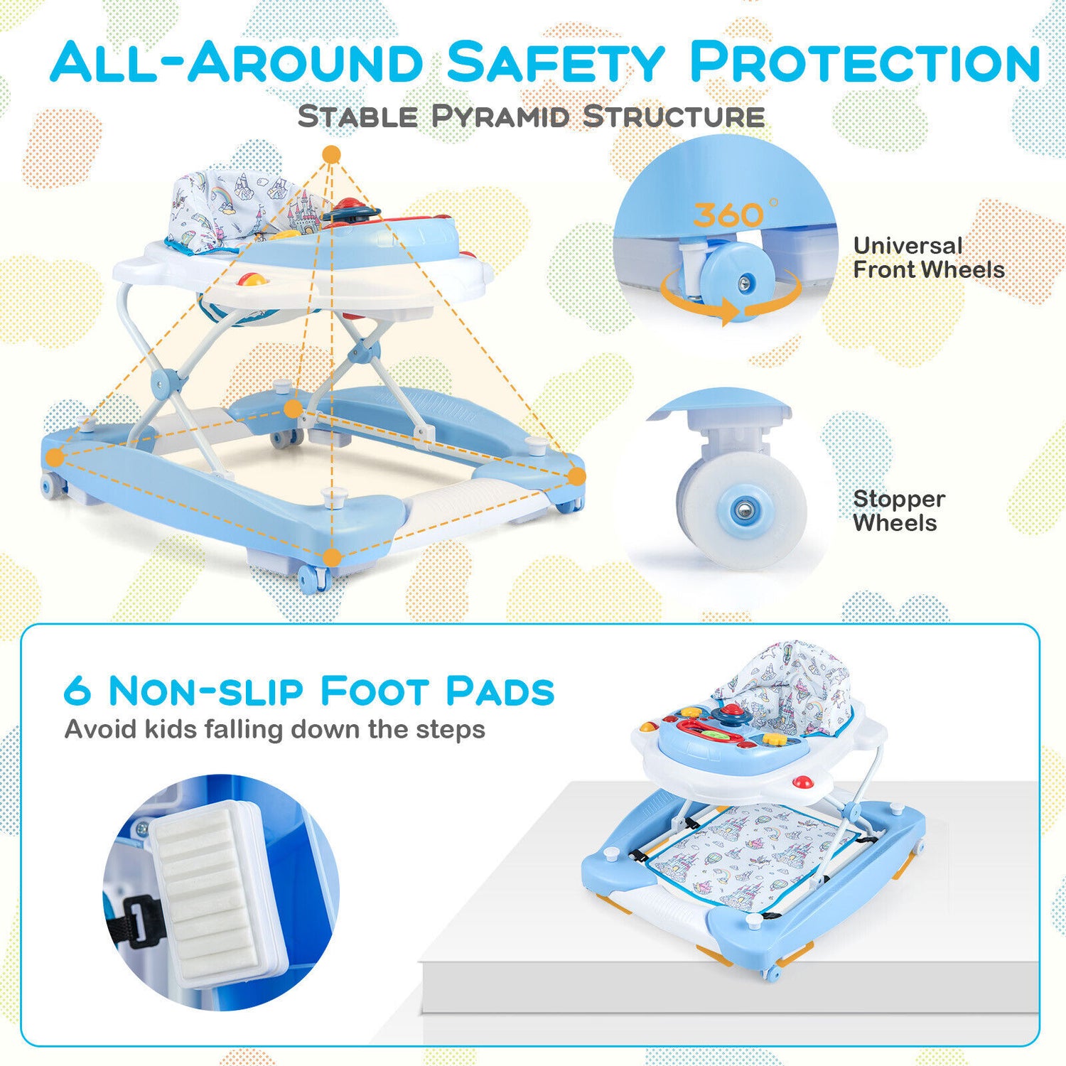 BABY JOY Foldable 6 in 1 Baby Walker Adjustable Toddler Walker Activity Center
