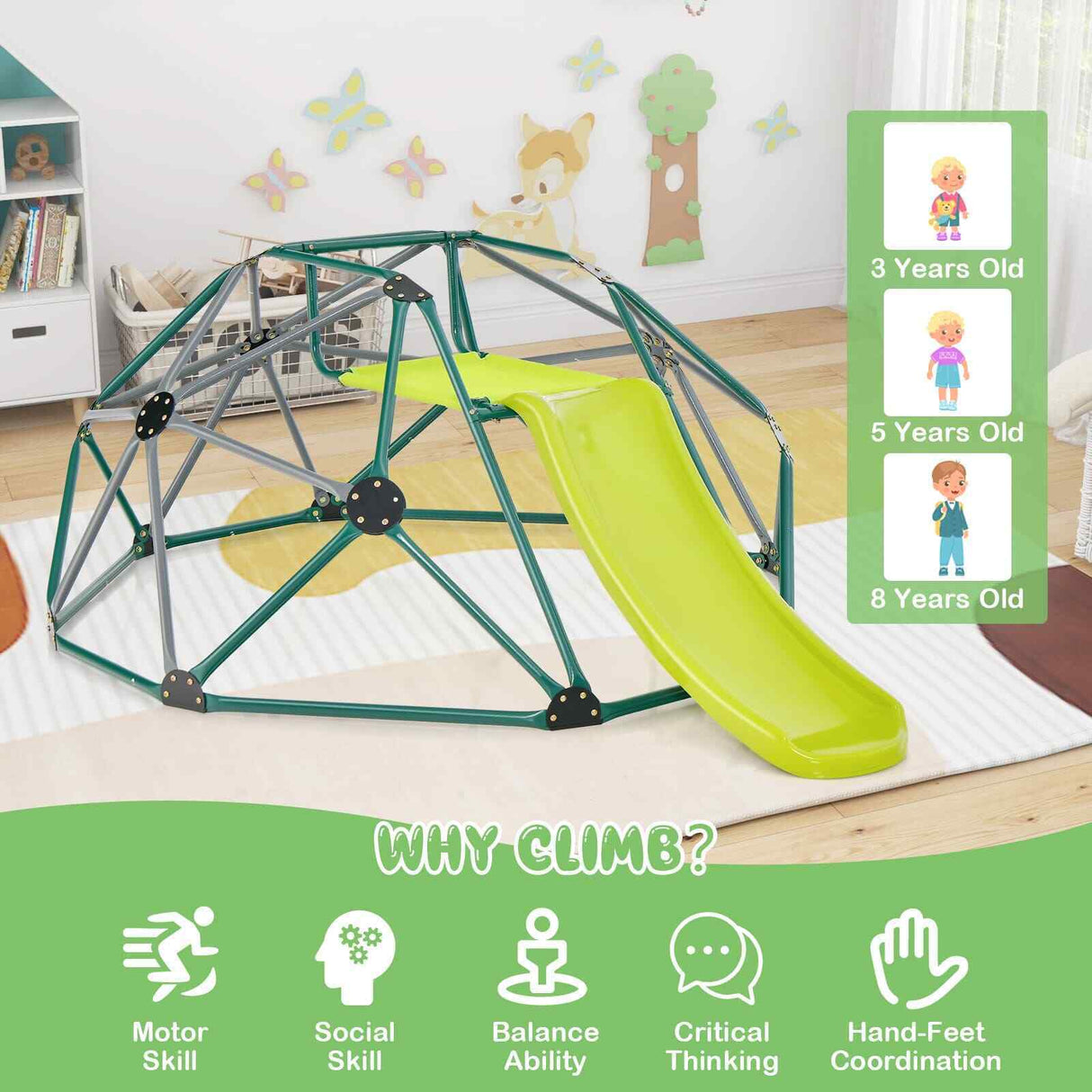 HONEY JOY 8FT Kids Climbing Dome & Play Set w/Slide Child Playground Max. 150KG