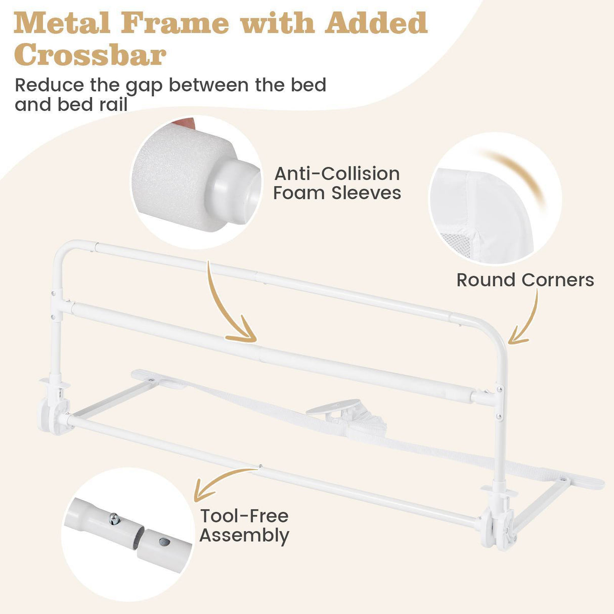 Toddler Foldable Bed Rail, Grey - BABY JOY