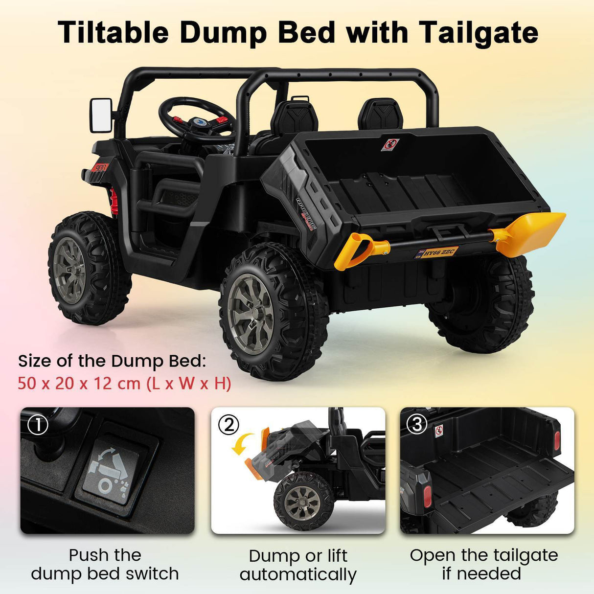 HONEY JOY 2-Seater Kids Ride On Dump Truck 12V Electric Tractor Remote Control