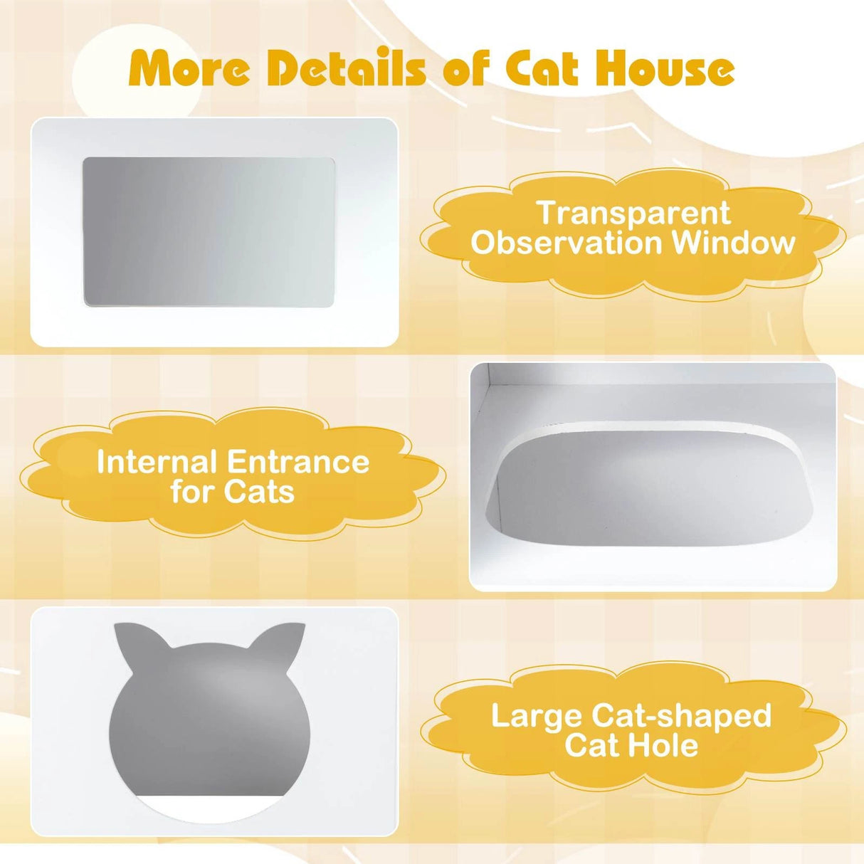 Kids Table and Chairs Set 3 Pieces Wooden Children Furniture Desk with Cat House