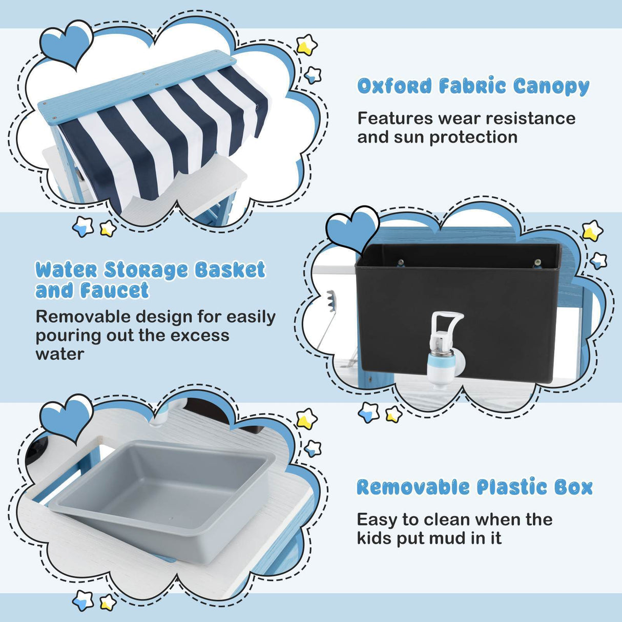 2-In-1 Double-Sided Kids Kitchen Playset Wooden Pretend Play Kitchen w/Canopy