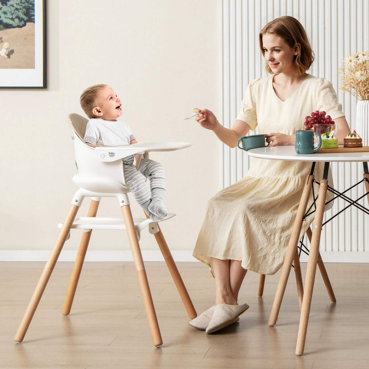 BABY JOY 6-in-1 Convertible Wooden High Chair Baby Highchair up to 6 Years Old