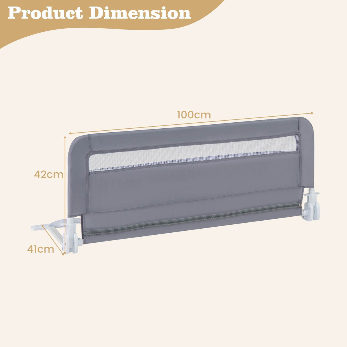 Toddler Foldable Bed Rail, Grey - BABY JOY