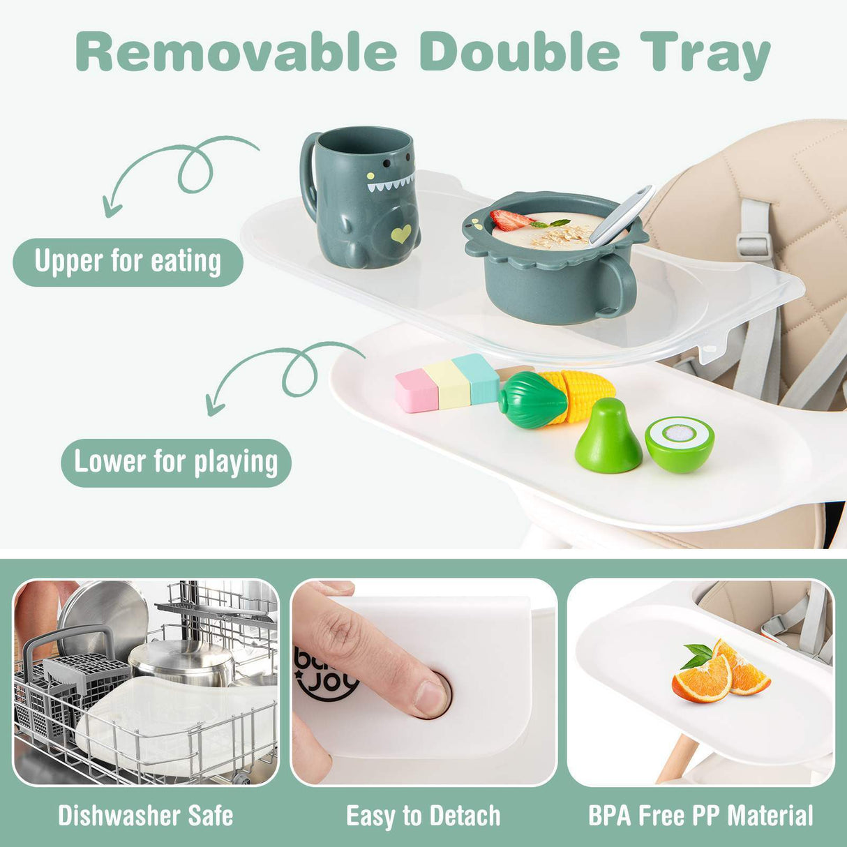 BABY JOY 6-in-1 Convertible Wooden High Chair Baby Highchair up to 6 Years Old