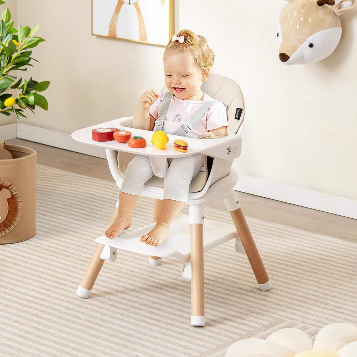 BABY JOY 6-in-1 Convertible Wooden High Chair Baby Highchair up to 6 Years Old