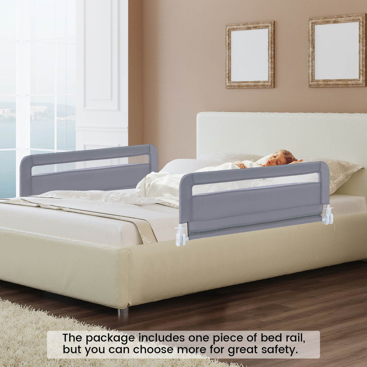 Toddler Foldable Bed Rail, Grey - BABY JOY