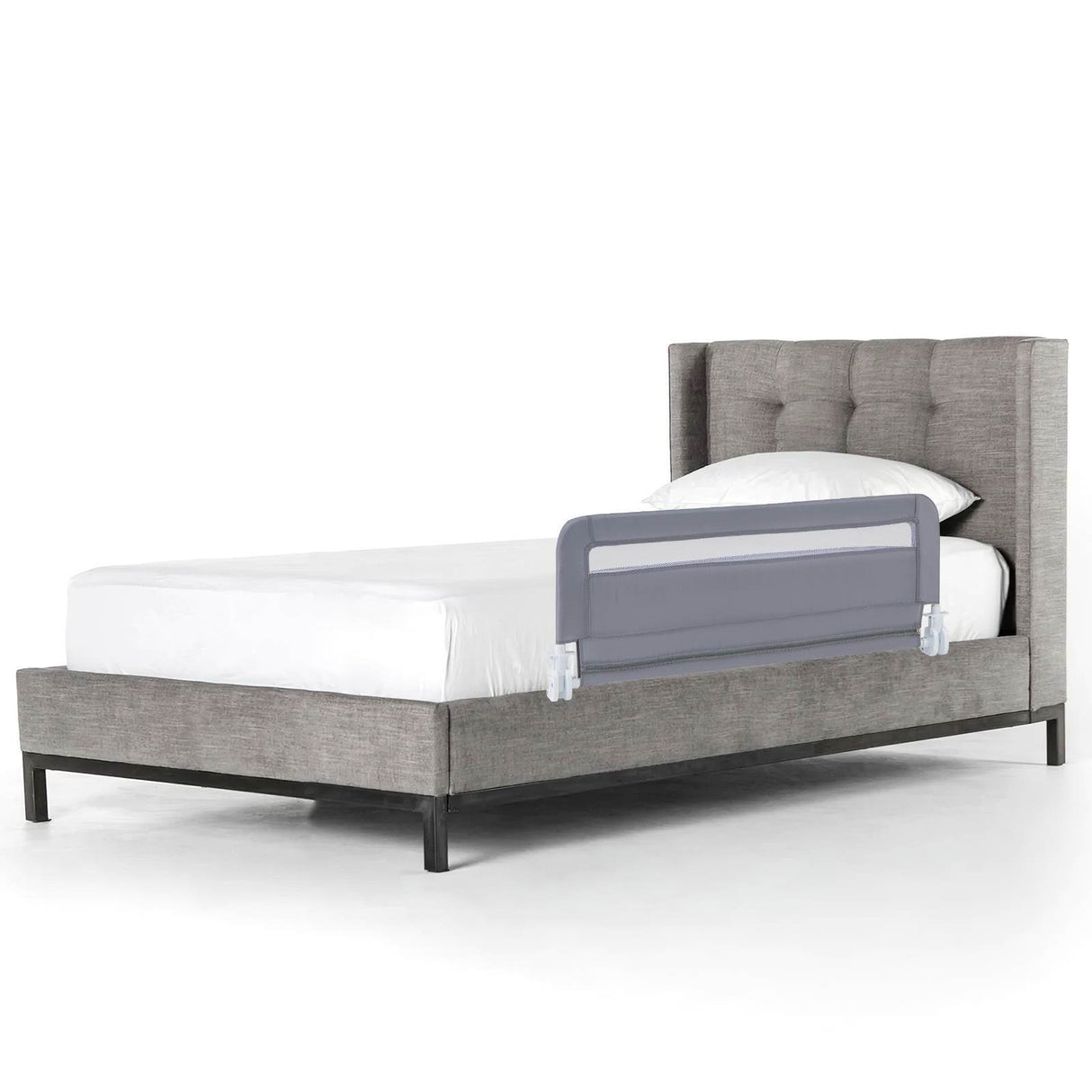 Toddler Foldable Bed Rail, Grey - BABY JOY