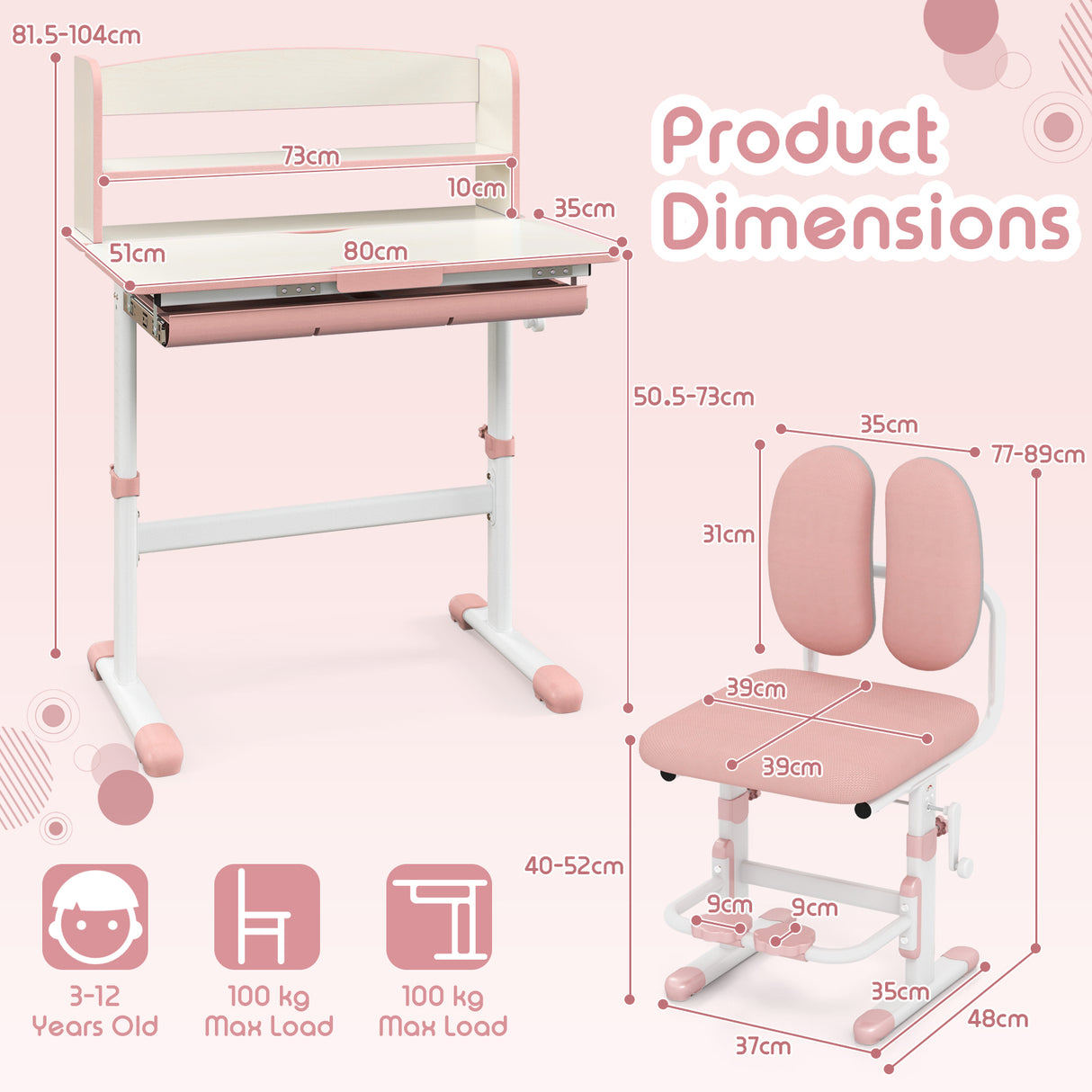Height Adjustable Children School Study Desk with Tilt Desktop and Storage Drawer