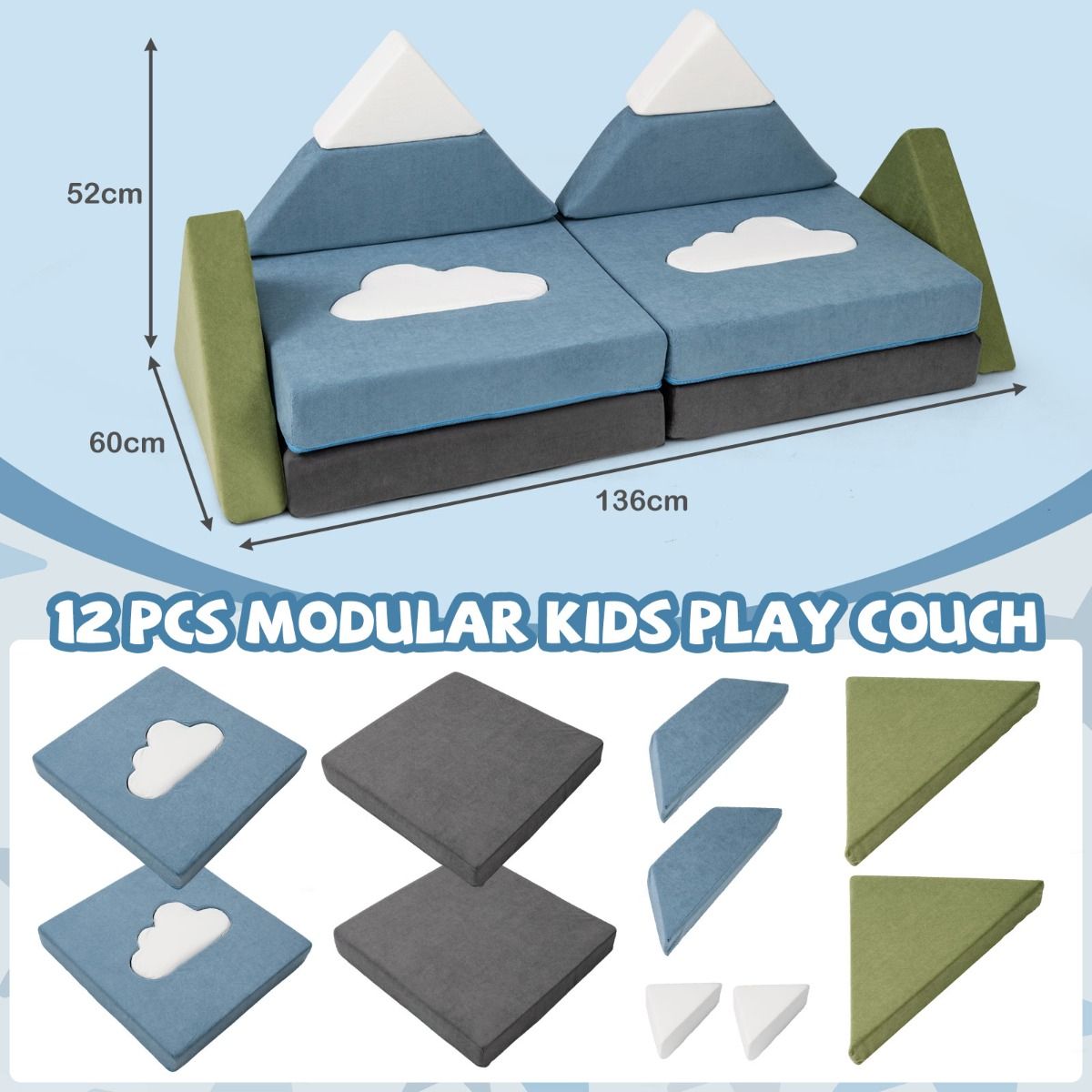 12 Pieces Snow Mountain Theme Toddler Foam Building Fort
