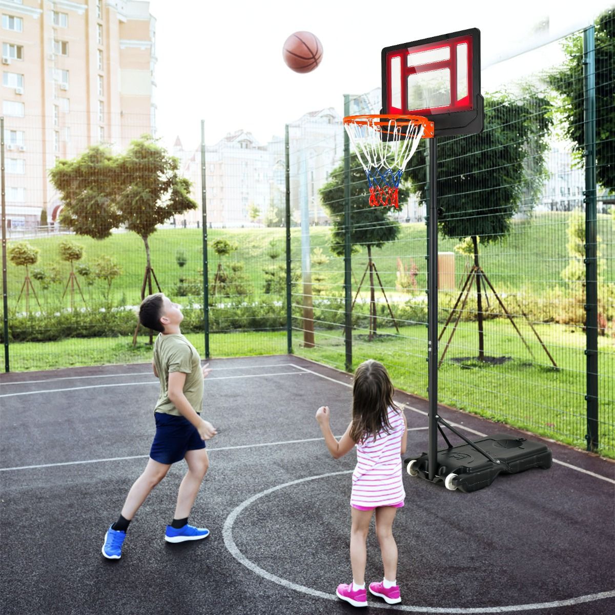 132-251cm Weather-resistance Kids Basketball Hoop with Ball Storage