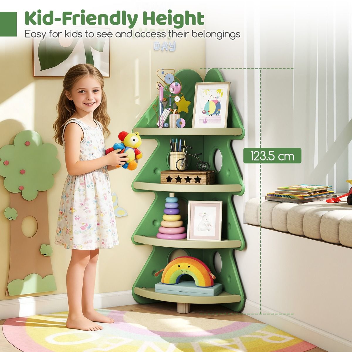 4-Tier Toddler Christmas Tree Bookcase for Kids Room