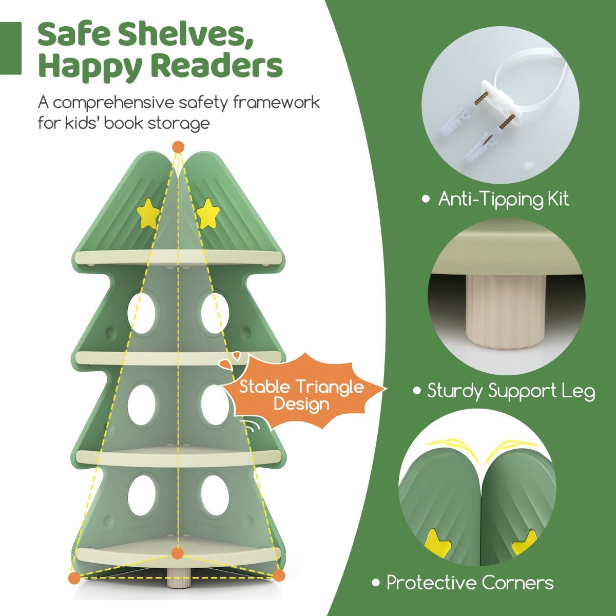 4-Tier Toddler Christmas Tree Bookcase for Kids Room