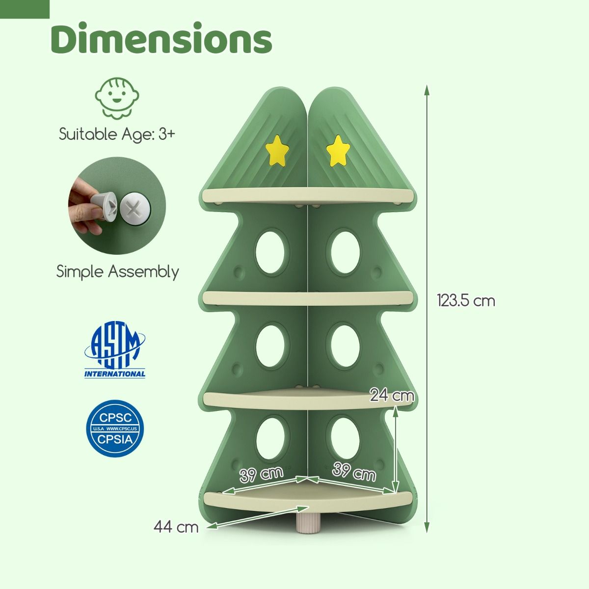 4-Tier Toddler Christmas Tree Bookcase for Kids Room