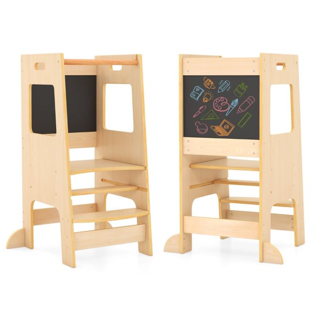 Toddler Kitchen Step Stool with Activity Chalkboard and Adjustable Height