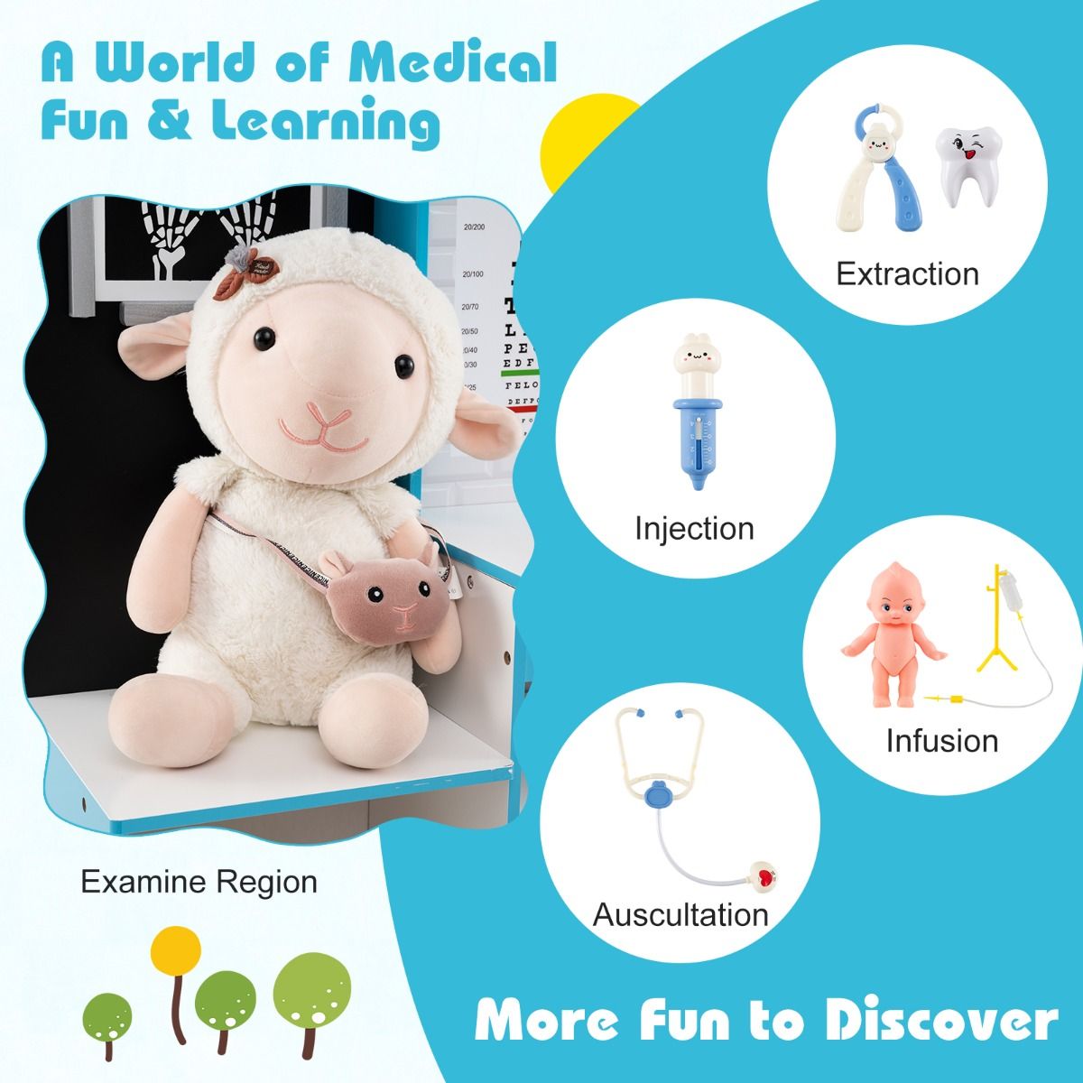 Wood Medical Center Toy Set with Examine Region and X-Ray Film