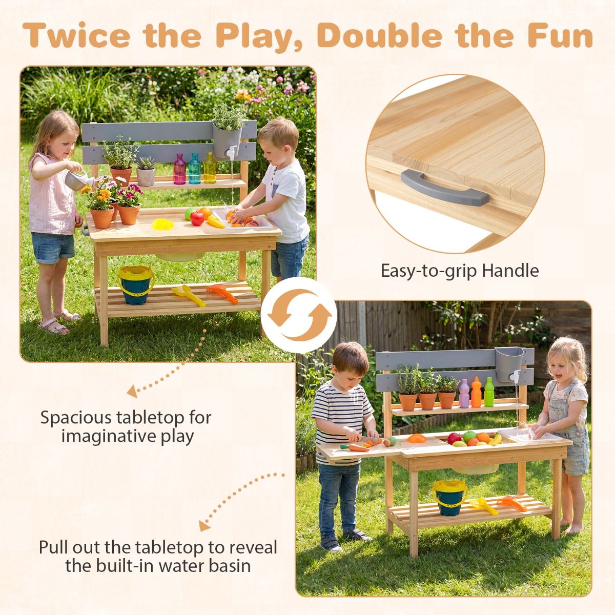 Wooden Kitchen Playset with Extended Tabletop