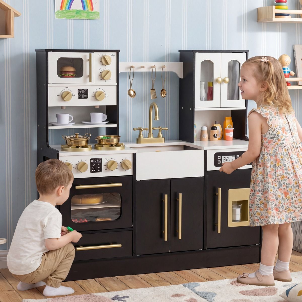 Wooden Kitchen Playset with Realistic Lights and Sounds