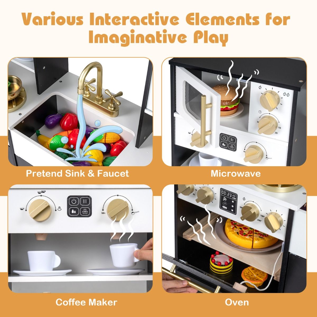 Wooden Kitchen Playset with Realistic Lights and Sounds
