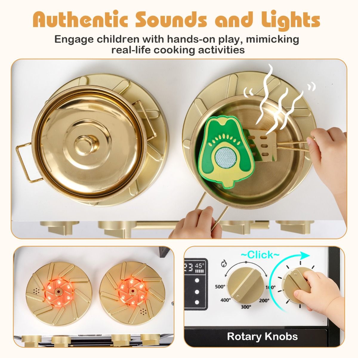 Wooden Kitchen Playset with Realistic Lights and Sounds