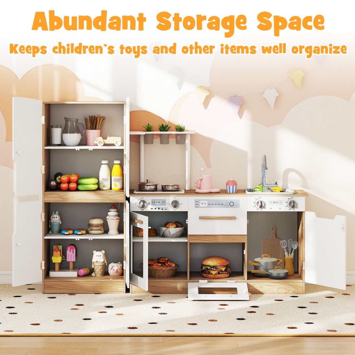 Wooden Modular Play Kitchen with Fridge and Dishwasher for Ages 3+