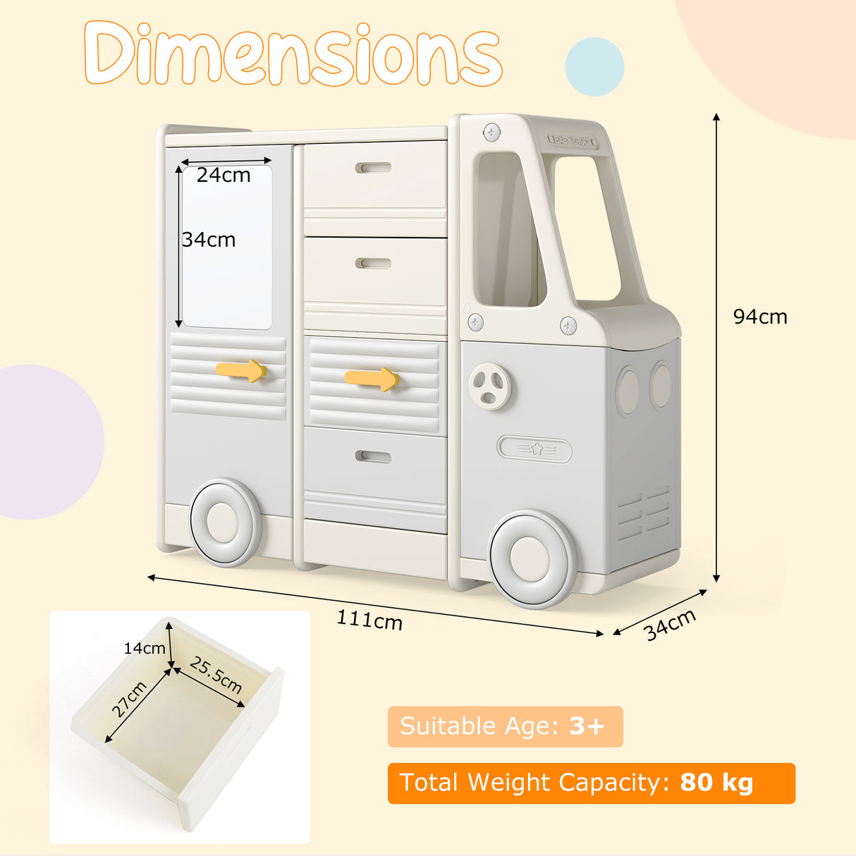 Kids Toy Storage Organizer, Bus-shaped Children Cabinet