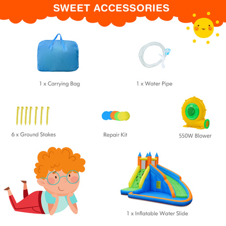 HONEY JOY Inflatable Water Slide Bouncer, Children Wet & Dry Bounce House with Climbing Wall